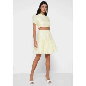 Bardot Women's Yellow Textured Tiered Brocade Pleated Mini Skirt Sz 6
